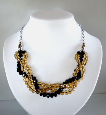Champagne and black crystal necklace
