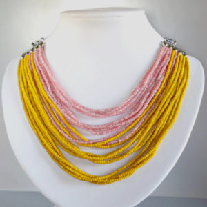 Pink and Yellow Bead Necklace - HMJS