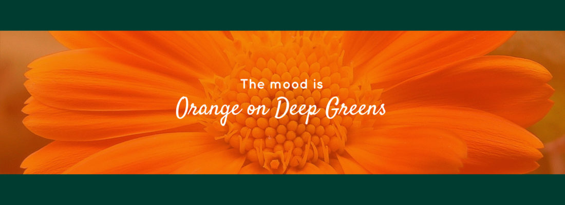 Orange & Deep Greens - Moodboard featuring HMJS Jewellery