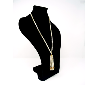 Gold Crystal and Cream Pearl Tassel Necklace by HMJServices