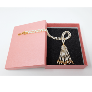 Gold Crystal and Cream Pearl Tassel Necklace by HMJServices