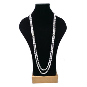 Double-strand off white pearl necklace with silver accents by HMJServices