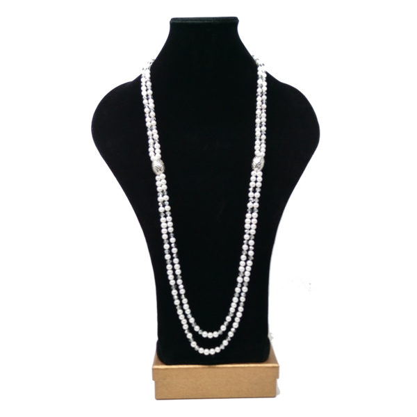 Double-strand off white pearl necklace with silver accents by HMJServices