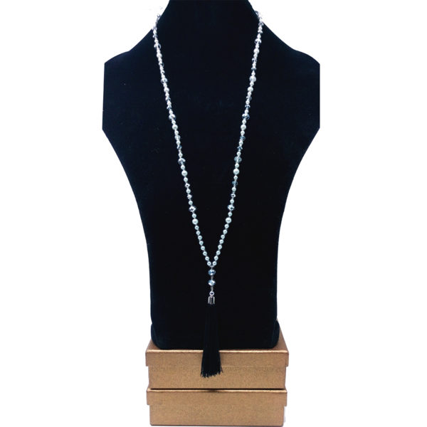 Mixed Silver Pearl Silk Tassel Necklace by HMJServices