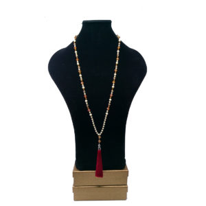 Cream Pearl and Red Silk Tassel Necklace by HMJServices
