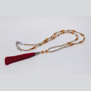 Cream Pearl and Red Silk Tassel Necklace by HMJServices