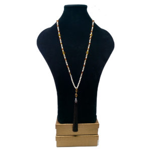 Cream Pearl & Black Silk Tassel Necklace by HMJServices