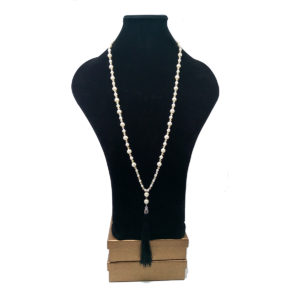 Cream Pearl and Black Silk Tassel Necklace by HMJServices