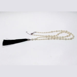 Cream Pearl and Black Silk Tassel Necklace by HMJServices