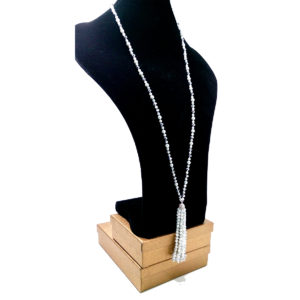 Gray Pearl & Crystal Tasselled Necklace by HMJServices
