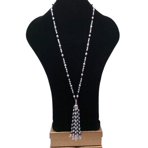 Silver Gray Pearl Tassel Necklace by HMJServices