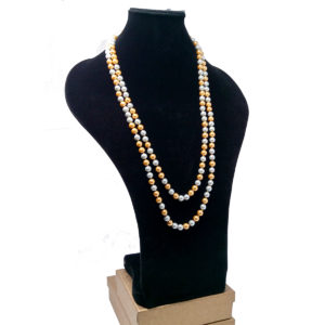 Long Layered Silver & Gold Pearl Necklace by HMJServices