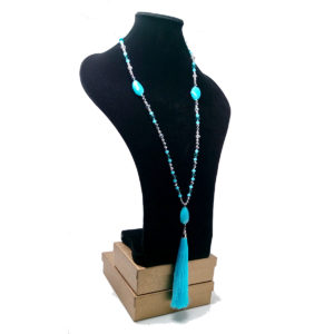 Long Blue Silk Tassel Necklace by HMJServices