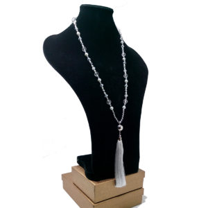 Long Silver Silk Tassel Necklace by HMJServices