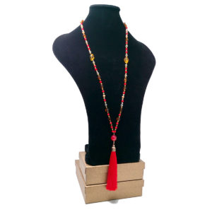 Long Red Silk Tassel Necklace by HMJServices