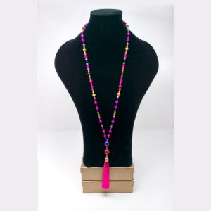 Pink & Blue Silk Tassel Necklace by HMJServices